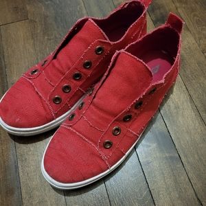 Red sneakers.  Size 10